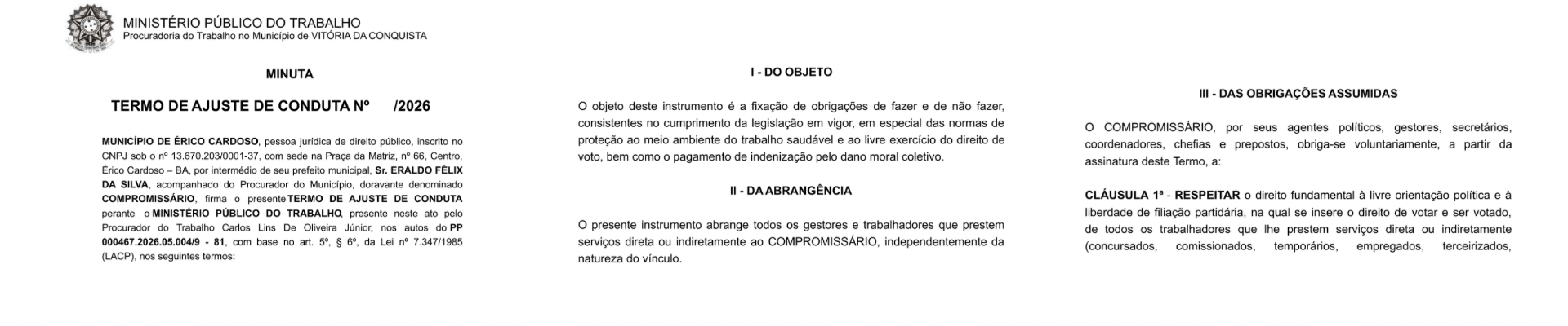 MINUTA TERMO DE AJUSTE DE CONDUTA Nº 2026